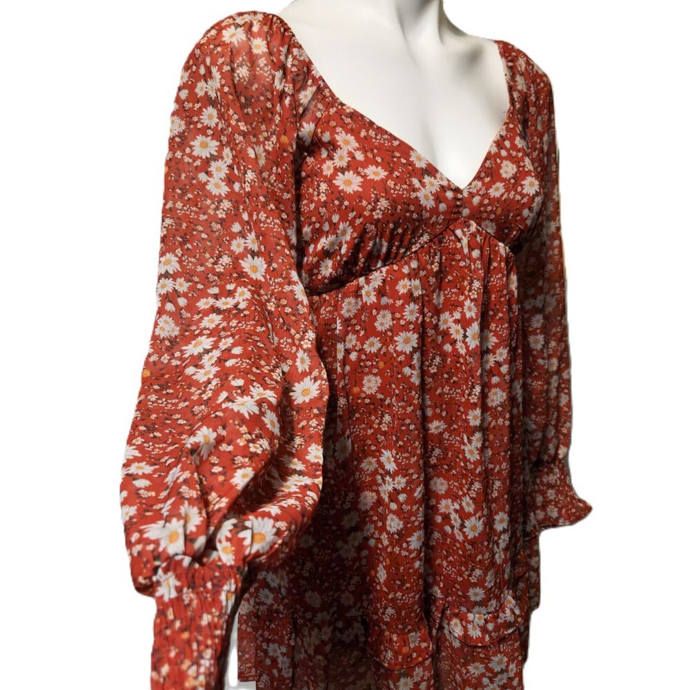 New Peach Love California boho dress Women's small red floral babydoll peasant - Picture 2 of 16